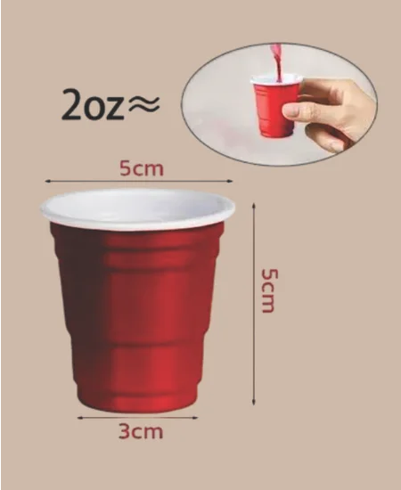 Manga de Vaso de Plástico Rojo 2oz para Shots y Degustación - 50 Unidades
