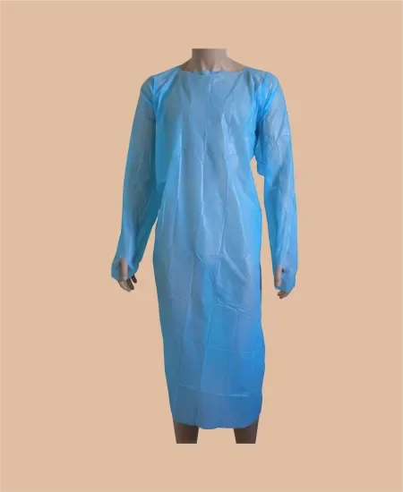Pechera Plástica Desechable Azul con Manga Larga y Ojal – Paquete de 10 Unidades