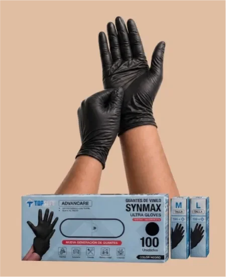 Guantes de Vinilo Negro Synmax Ultra TopSafe Advancare - Caja de 100 unidades