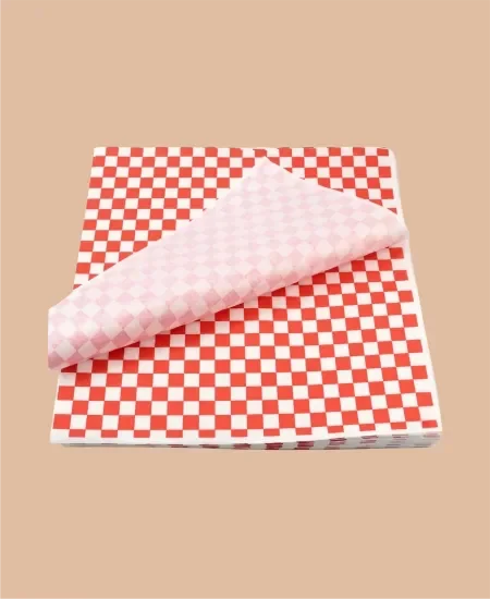Papel Antigrasa a Cuadros Rojos y Blancos – Paquete de 200 Unidades